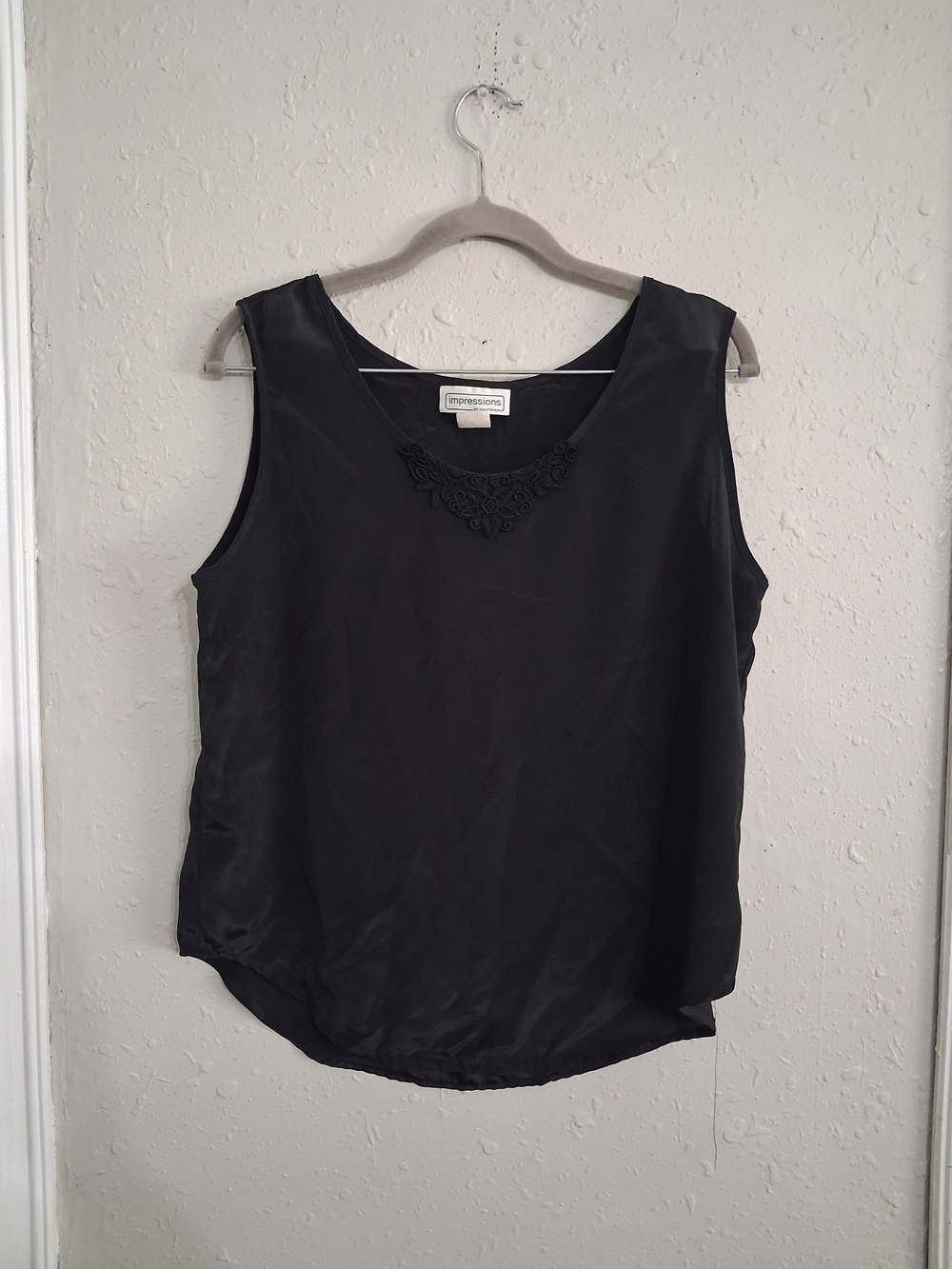 Vintage 80s 90s black liquid satin lingerie tank top blouse impressions cali med